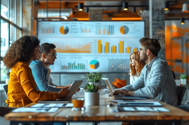 Team collaborating with analytics dashboards during an HR strategy meeting